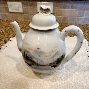 RARE Vintage KUTANI Teapot Pitcher Handpainted Beautiful Scenes 8 1/2" ~ JAPAN